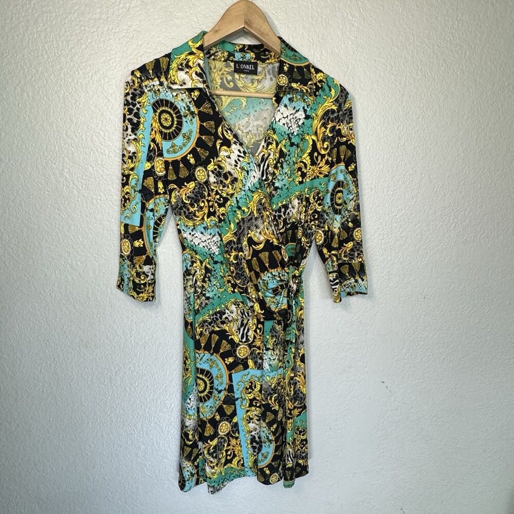Lonkel Dress Women 4 Multicolor Faux Wrap Stretch Gathered Party Elegant Travel